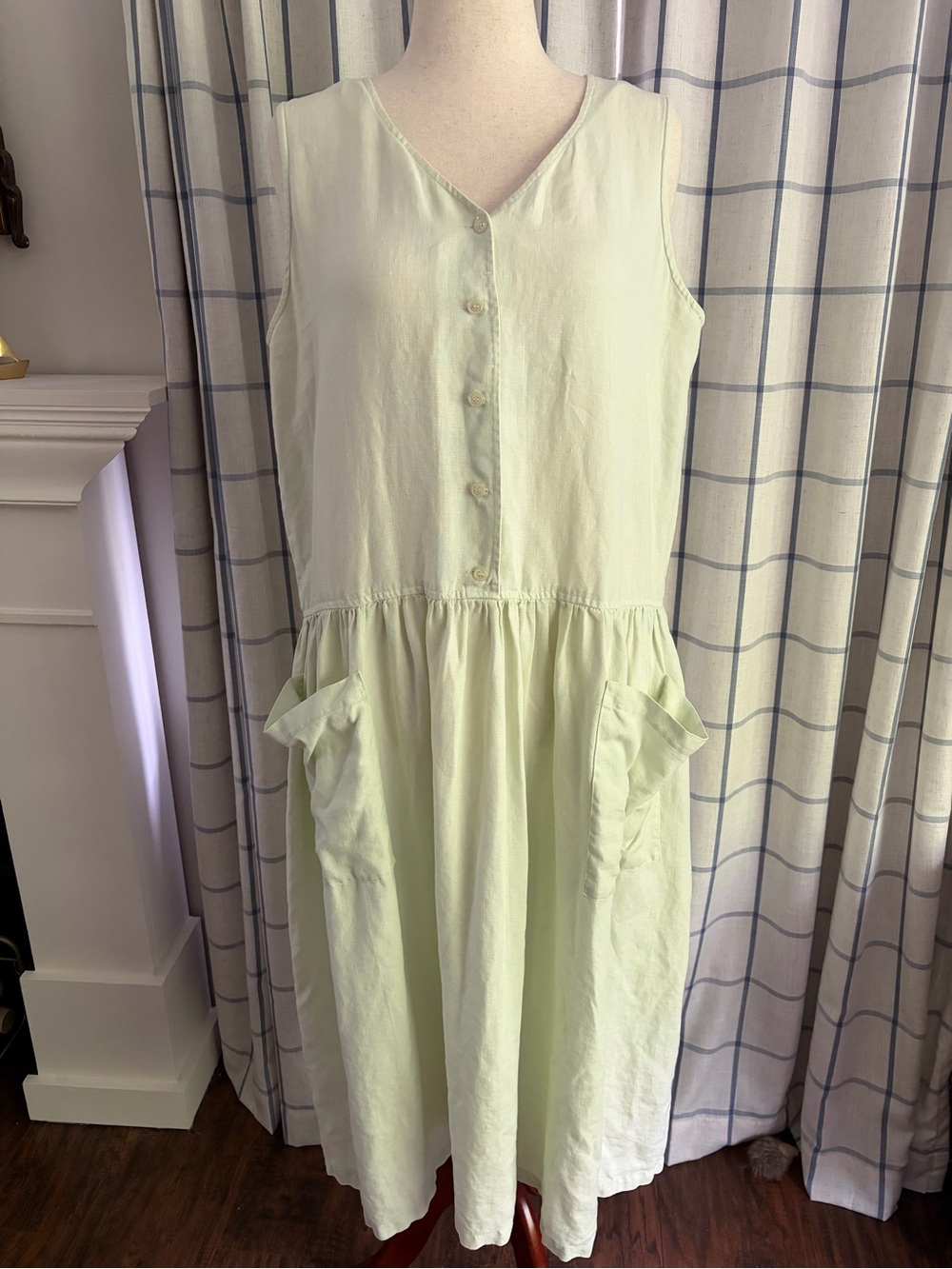 Vintage Linen Green Spencer Tyler Drop Waist Lagenlook Cottage Sleeveless Dress - Picture 2 of 11